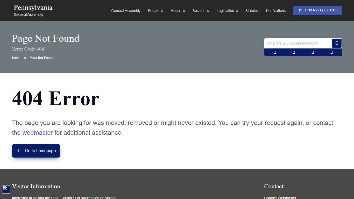 Page Not Found - Error Code 404 - The Official Website of the Pennsylvania General Assembly